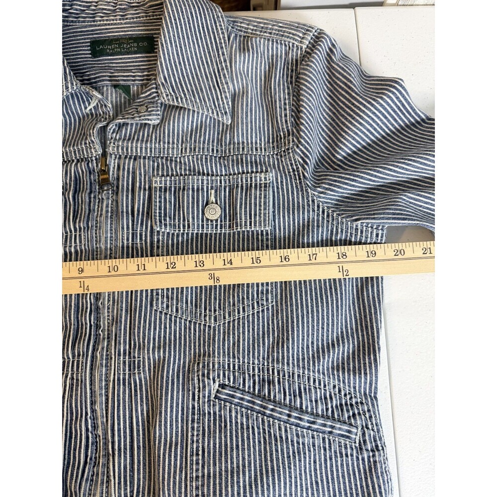 LRL Lauren Jeans Co Ralph Lauren Womens Blue White Stripe Denim Jacket Size L - Picture 7 of 9